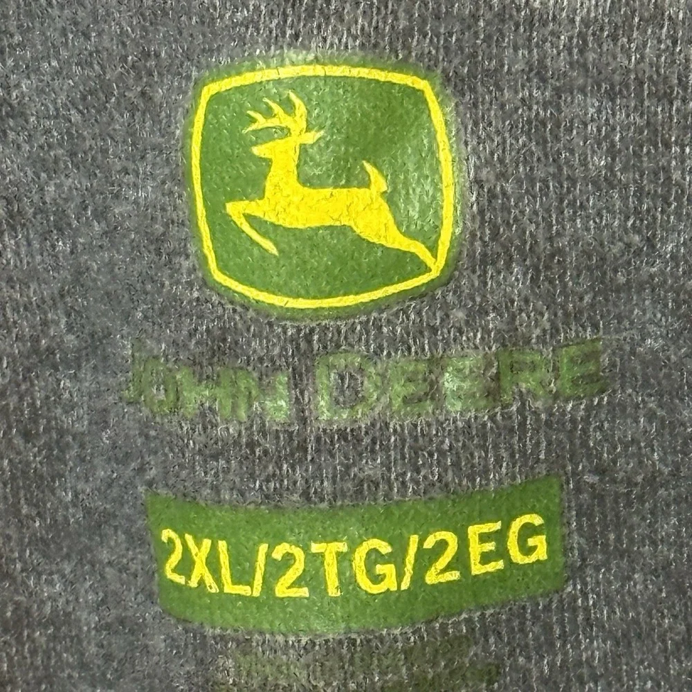 John Deere Men's 2XL Pullover Hoodie Gray Logo Sleeve Workwear Flaw